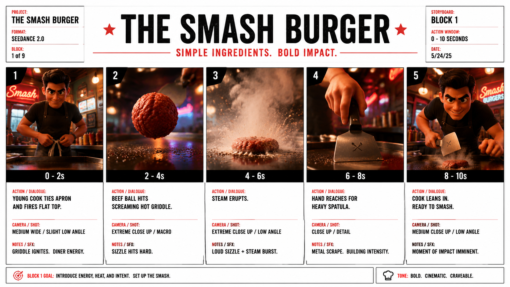Smash Burger Ad storyboard sheet 1